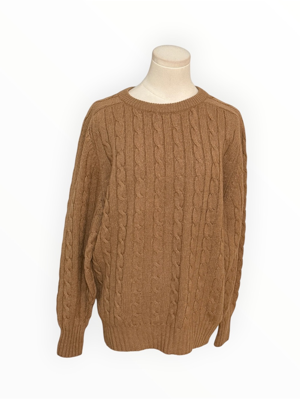 McGeorge Scotland VTG Cable Crewneck Sweater Camel Hair Wool Cashmere Brown M L